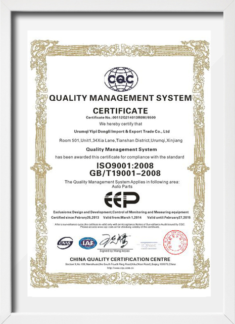 Pi&egrave;ces automobiles certifi&eacute;es pour la gestion de la qualit&eacute; ISO 9001